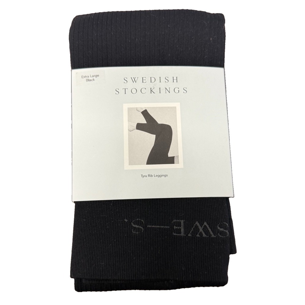 Swedish Stockings Black Tights Tyra Ribbed Stockings Size XL New